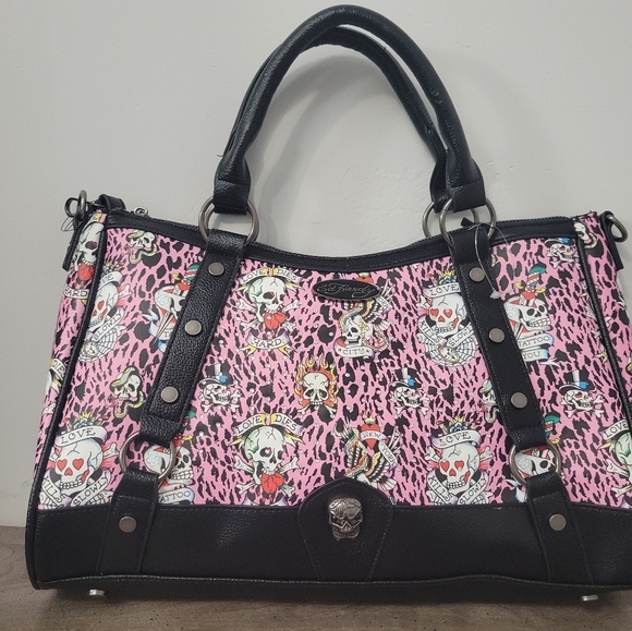 Ed Hardy Pink Cheetah Rhinestone Tote Bag